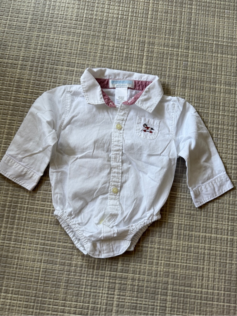 Janie and Jack White Baby Button-Up oxford Onesie with Embroidered Dog